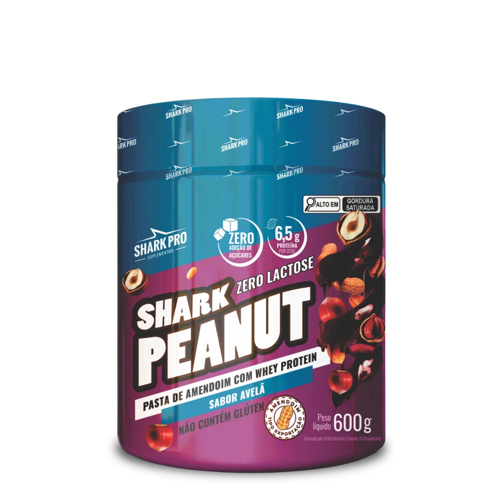 Pasta de Amendoim Avelã 600g Com Whey Protein Shark Pro