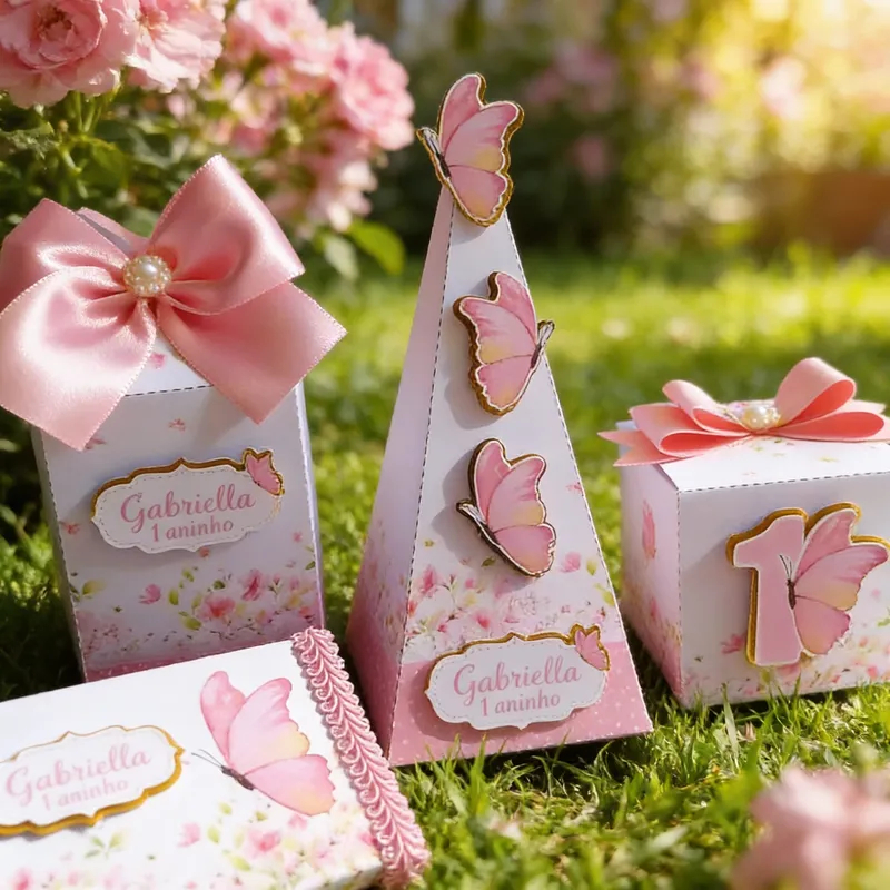 Kit Personalizados Jardim Encantado Com Laços/Lembrancinhas Jardim Encantado/Caixinhas Jardim das Borboletas/Borboletas