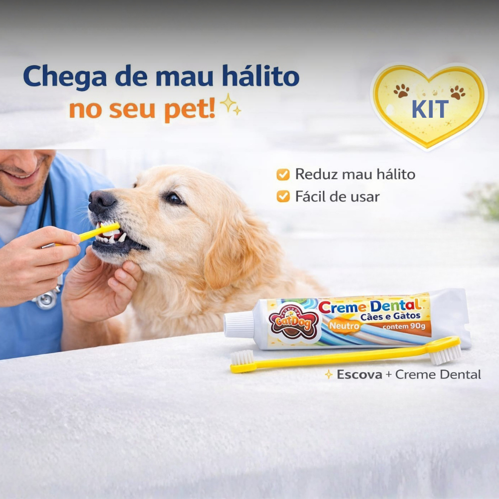 Higiene Bocal PET creme dental 90g + escova dente dupla + Dedeira Cuidado Premium para cães e gatos — imagem 2 de 2