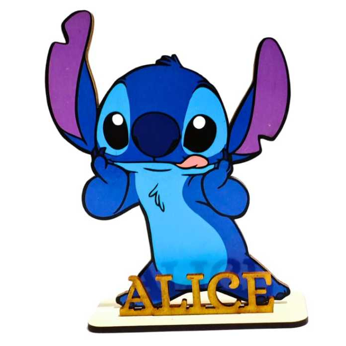 Centro de Mesa Lembrancinhas Tema Stitch Azul MDF Personalizado Festas e Aniversários