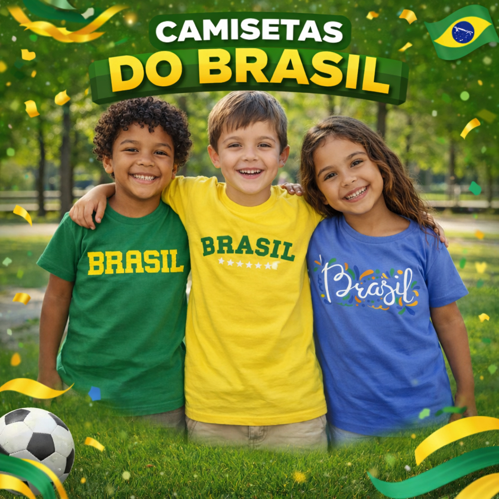 Camiseta Infantil Brasil 100% Algodão - Copa do Mundo em Oferta na Shopee