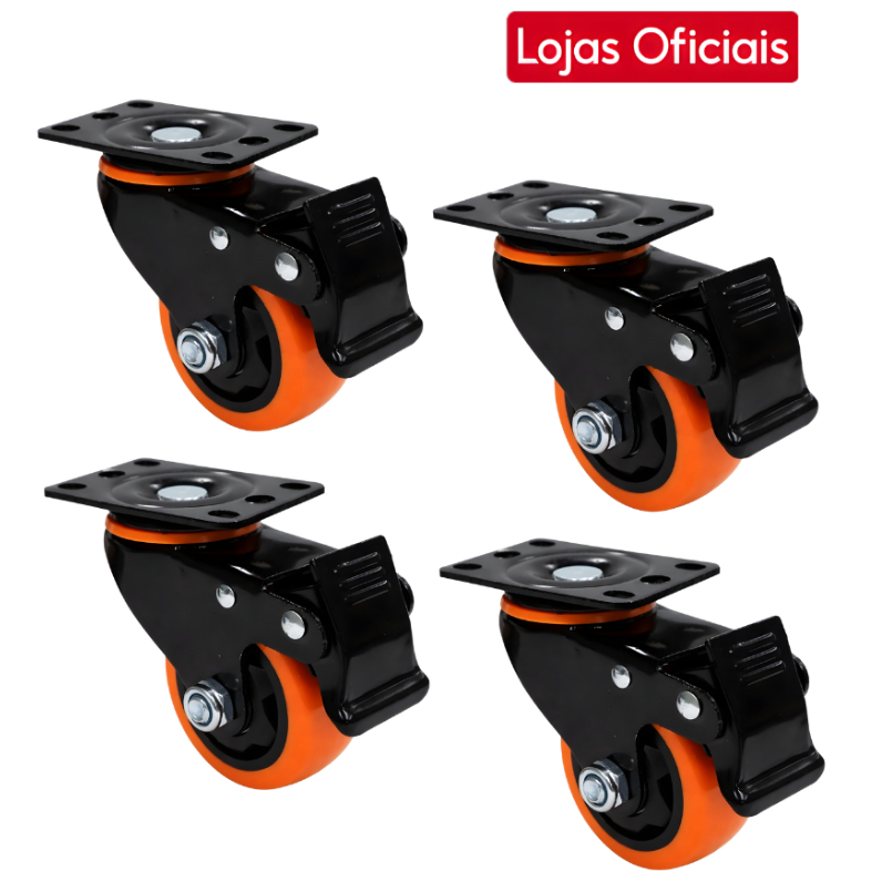 Kit 4 Rodízios Giratórios 75mm 3 Pol com Freio Roda PU Vollekz - Rodinhas para B