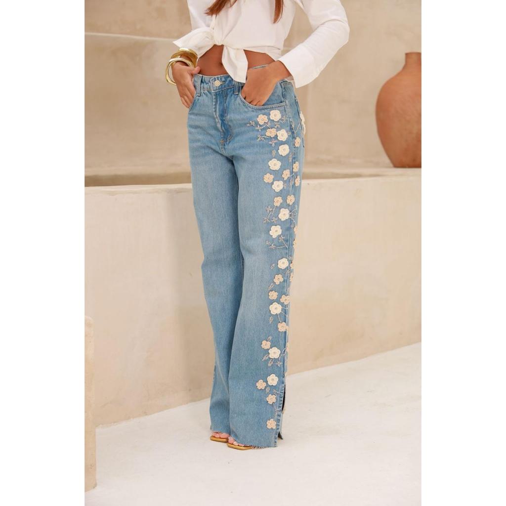 Calca Jeans Bordada Calca Jeans Flores Calca Jeans Elegante Calca Jeans Estilosa Calca Jeans Fashion Calca Jean — R$ 369,90 em Shopee