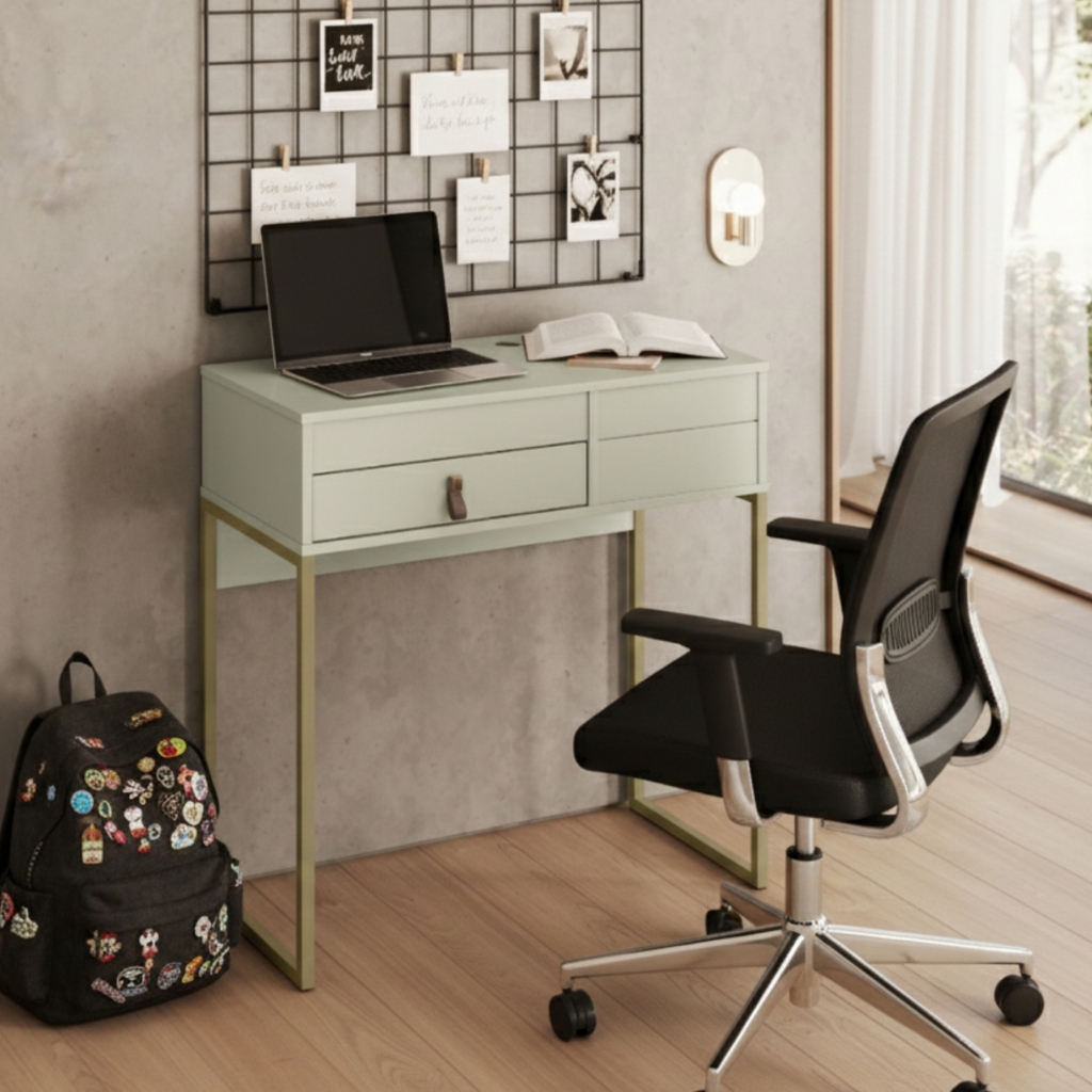 Penteadeira Mesa Industrial Lady Moderna C/Espelho Organizador de Maquiagem Off White -Olivar Móveis