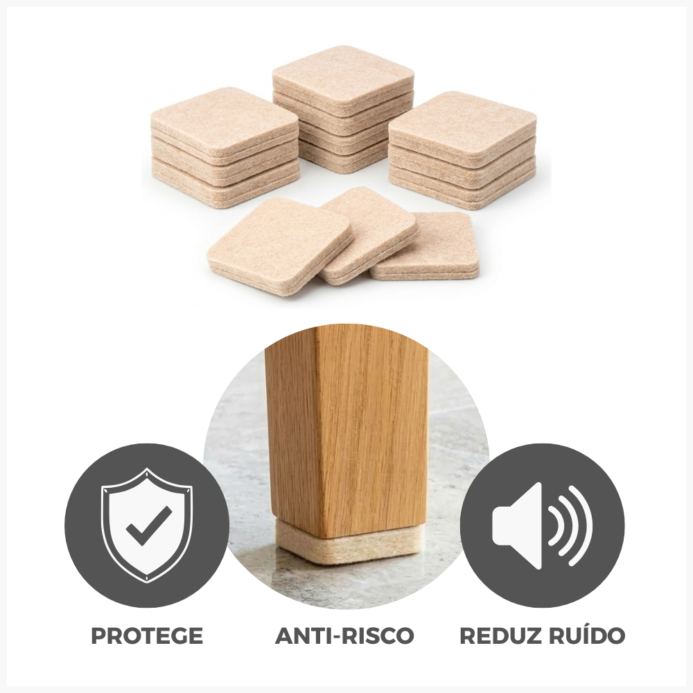 Feltro Protetor Adesivo Quadrado 2,2cm x 2,2cm para Pé de Cadeira Mesa Móveis Reduz Riscos e Ruídos — imagem 2 de 2