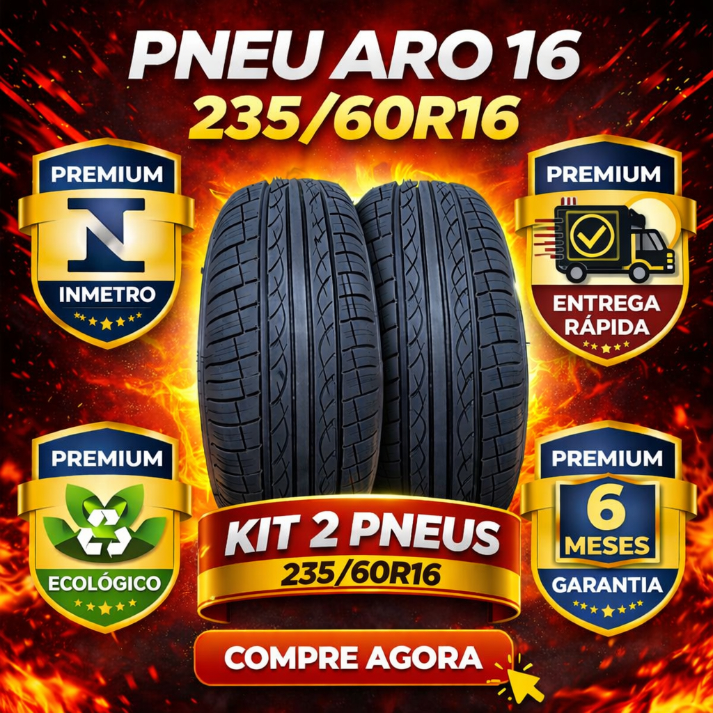 Kit 2 Pneus 235/60 R16 Remold Linha Premium Alta Durabilidade Econômico Seguro e Selo de Inmetro