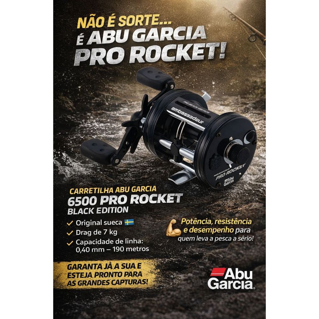 CARRETILHA ABU GARCIA 6500 CS PRO ROCKET BLACK EDITION SUECA EDIÇÃO LIMITADA AMBASSADEUR