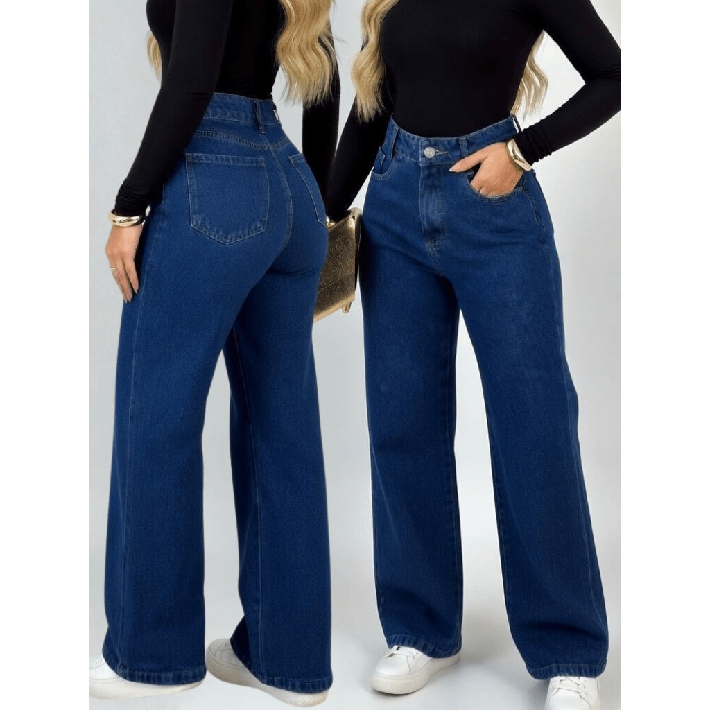 Calça Wid Leg ESCURA STONE Jeans Feminino Sem lycra