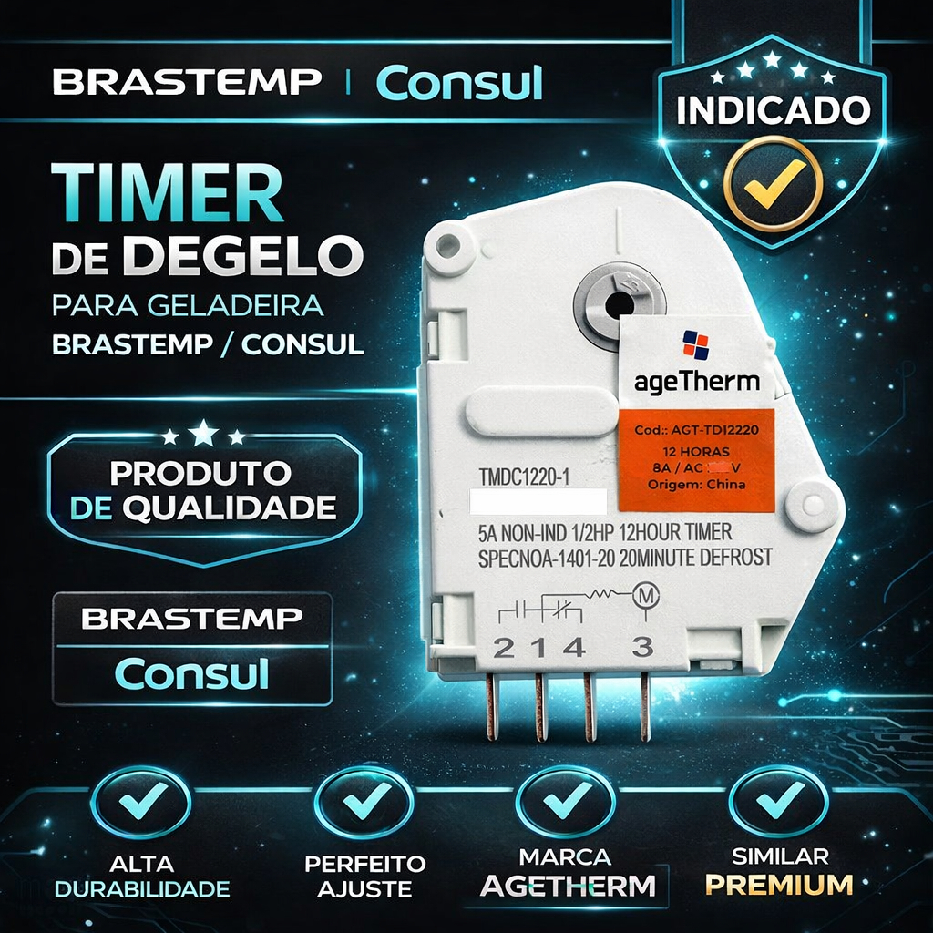 Timer degelo geladeira e freezer brastemp/consul 12h 127v AGETHERM