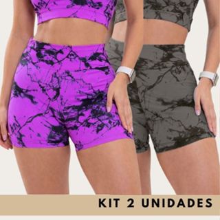 Kit 2 Shorts Feminino Fitness Tie Dye Marmorizado Cintura Alta Zero Transparencia Feminino em Oferta na Shopee