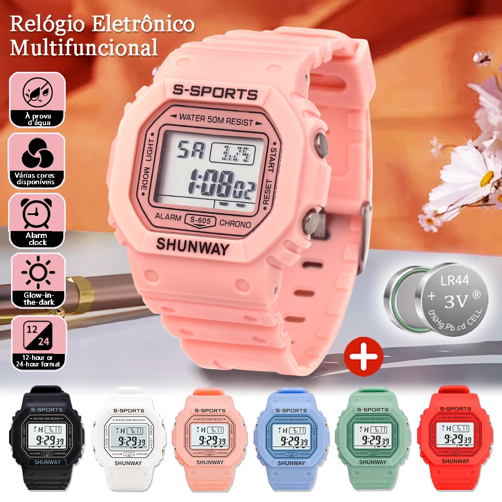 Relógio Feminino Luxo Digital A Prova Da Agua Lindos Infantil De Pulso Eletrônico Esportivo S605 em Oferta na Shopee