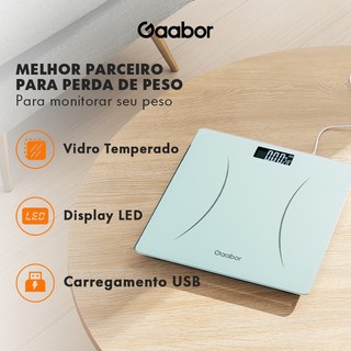 Gaabor Balança Digital  até 180kg LED HD Vidro Temperado USB Verde GWS-M03A