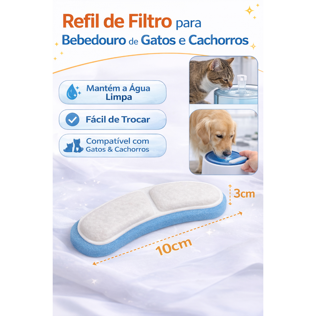 Kit Filtros de Reposição para Bebedouro de Gatos e Cães 5/10/15/20  10CM  🐾💧