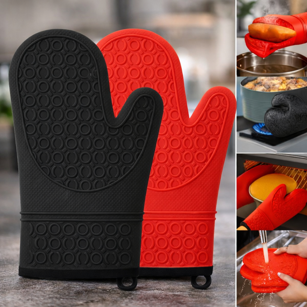 Luvas Térmicas em Silicone Premium Grandes Resistente ao Calor até 230°C Antiderrapante Impermeável para Forno