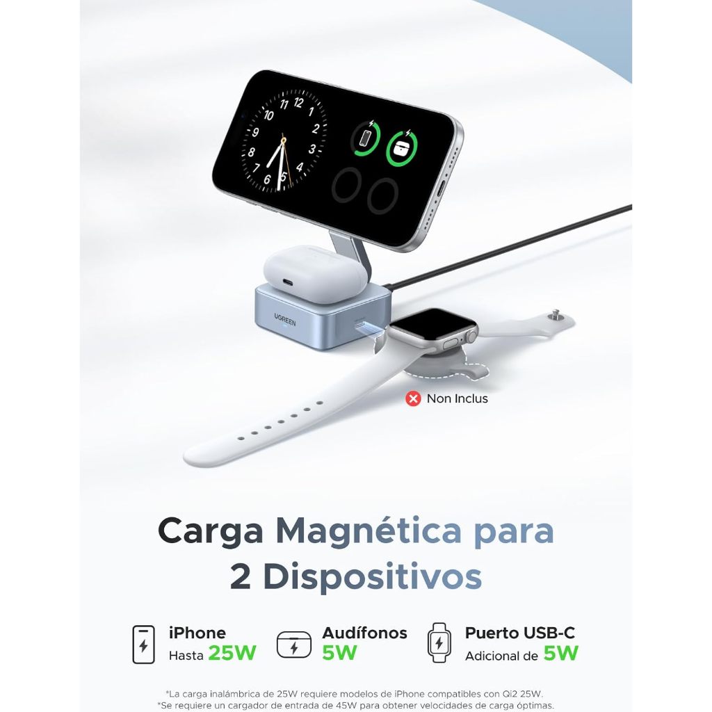 Suporte UGREEN magnético dobrável 25W Qi2 MagSafe compatível iPhone 17 Pro MAX A
