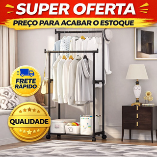 Cabideiro Duplo de Roupas com Sapateira e Rodinhas Aço Reforçado, Altura Regulável e Design Premium em Oferta na Shopee