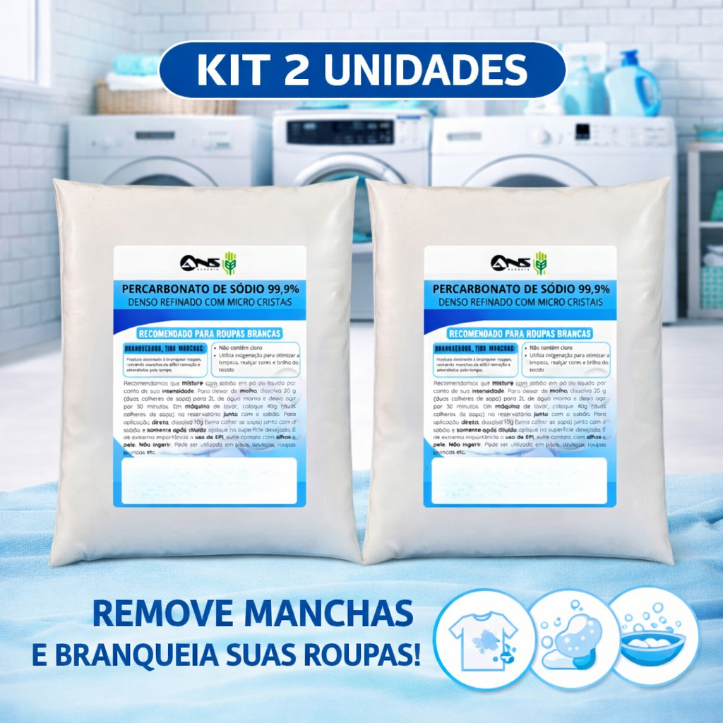 Kit 2kg Percarbonato de Sódio Para Limpeza geral 99,9% Puro ANS Agrária