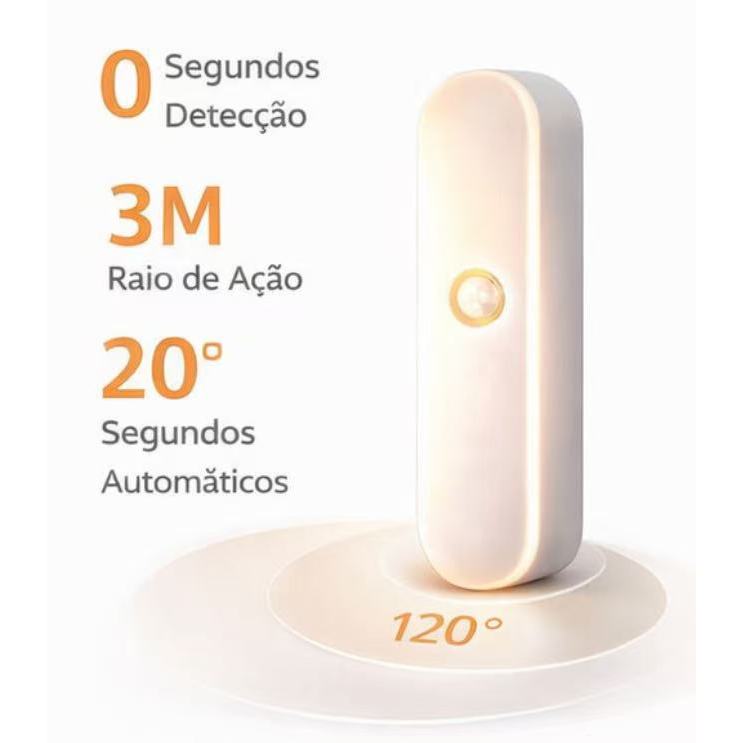 Lâmpada Led Recarregável Sem fio Inteligente com Sensor de Presença Luminária 14x4cm