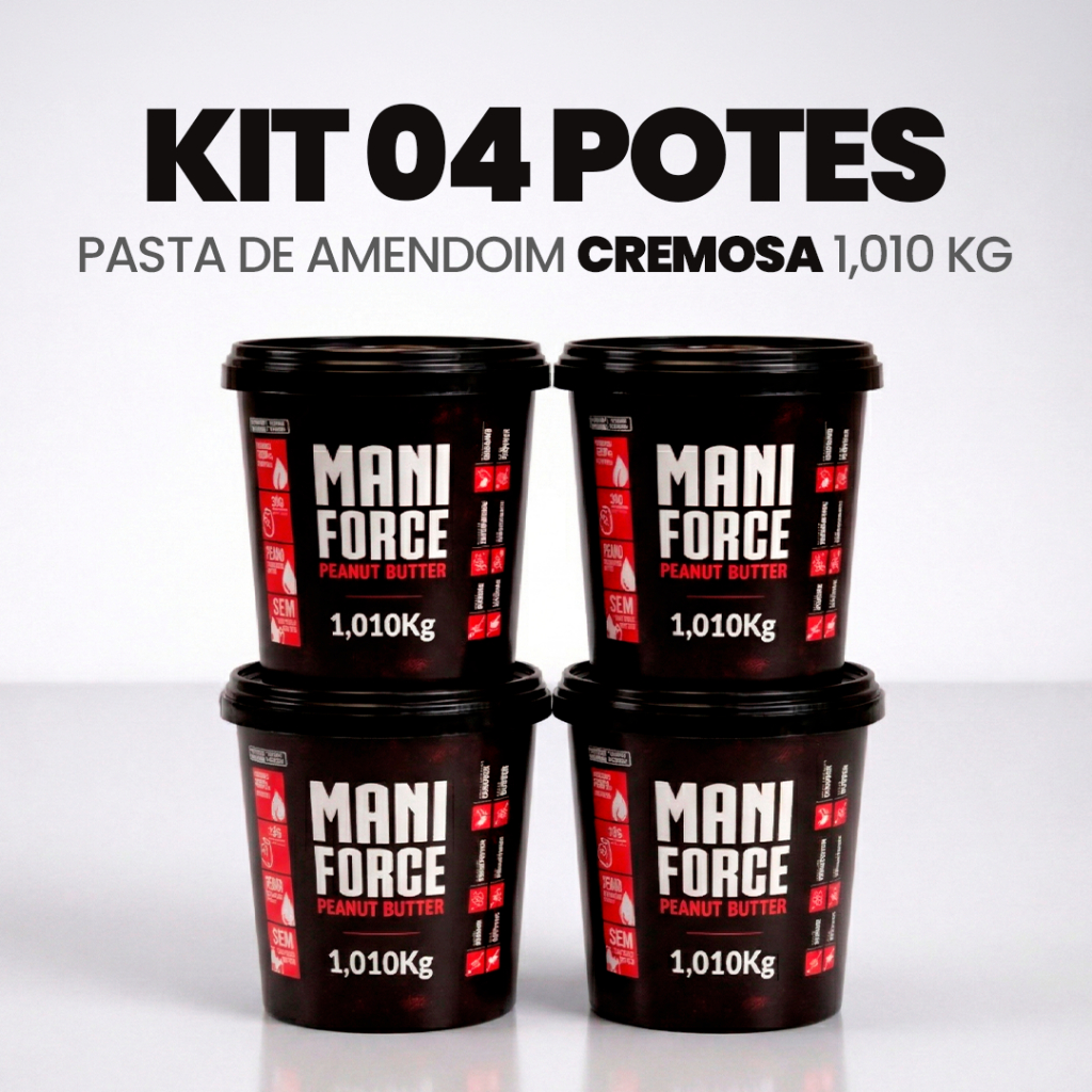 Kit 04x Maniforce Pasta De Amendoim Cremosa 100% Amendoim - 1,010Kg em Oferta na Shopee