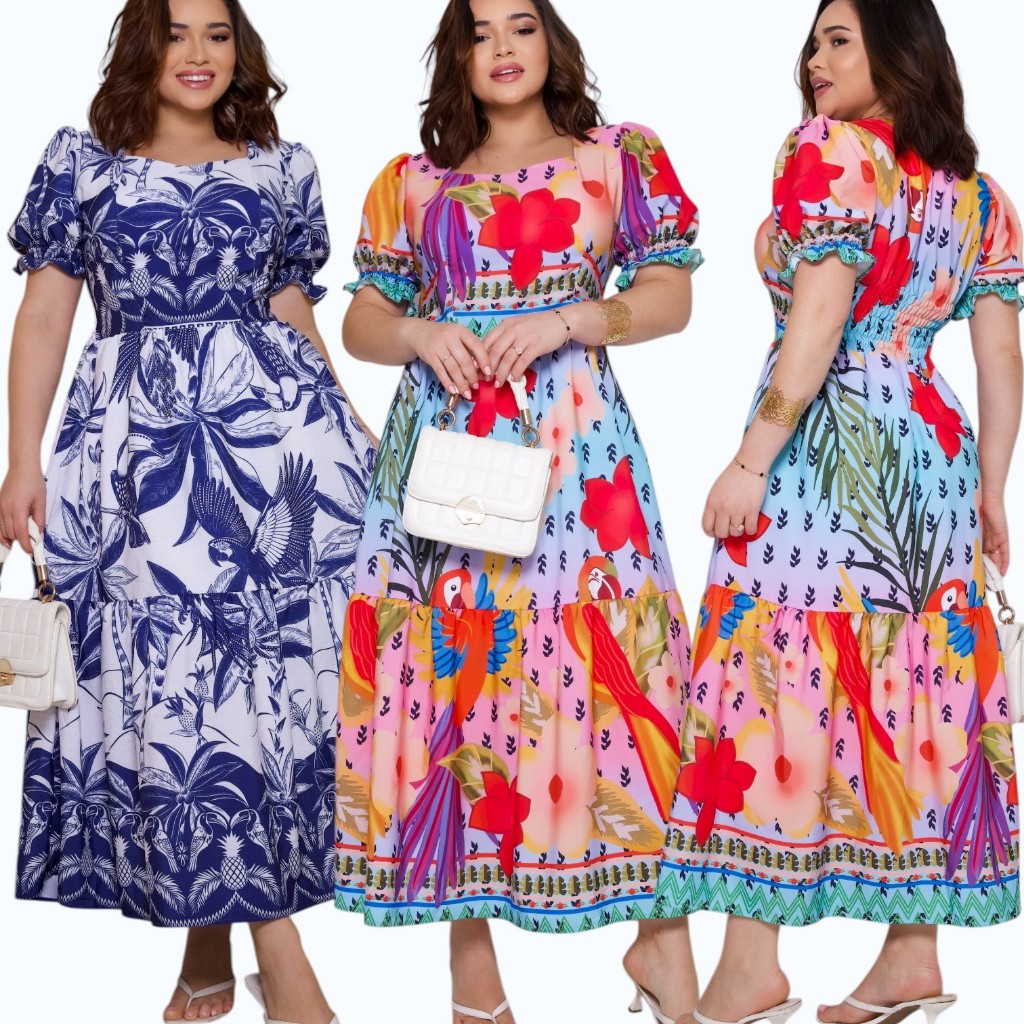 Vestido longo Evangélica Moda Feminino  Estampado  Manga Curta   Casual Elegante verão tam G e GG