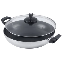 Wok Antiaderente Tampa De Vidro 28Cm 3L Polido Nacional