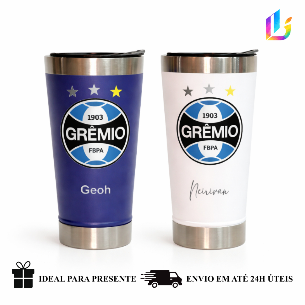 Copo Térmico inox 473ml Personalizado Time Grêmio - Presente Torcedor/Futebol