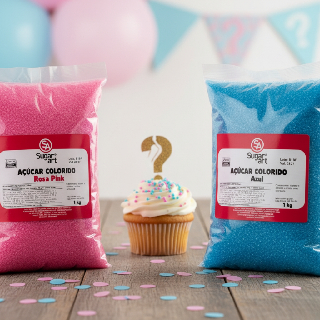 Açúcar Cristal Rosa 250g Azul Chá Bebe Revelação Confeito Decoração Bebe Bolos Docinhos Cupcake
