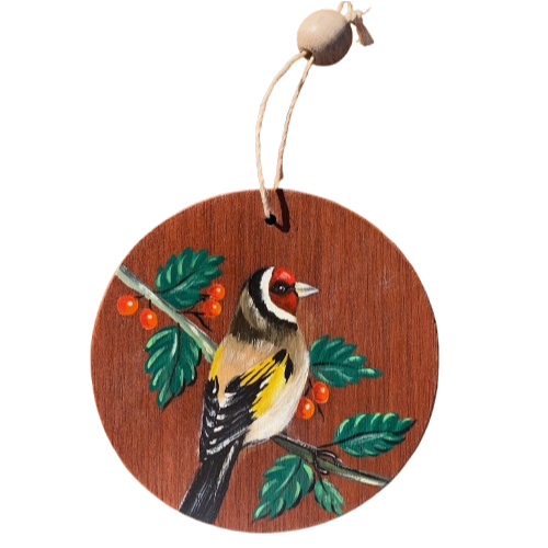 Decoração de Parede Disco De Madeira Bolacha Com Pássaro e Vegetação Pintura Manual