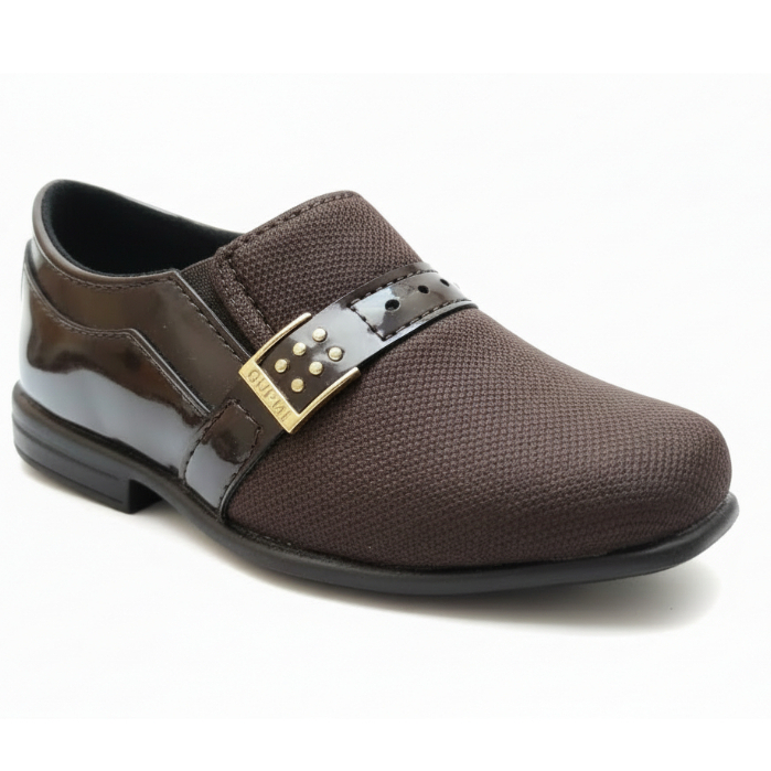 Sapato Social Infantil Masculino Café Verniz Super Confortavel