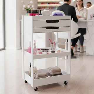 Carrinho auxiliar rosa branco preto com rodas organizador manicure salão de beleza porta objetos