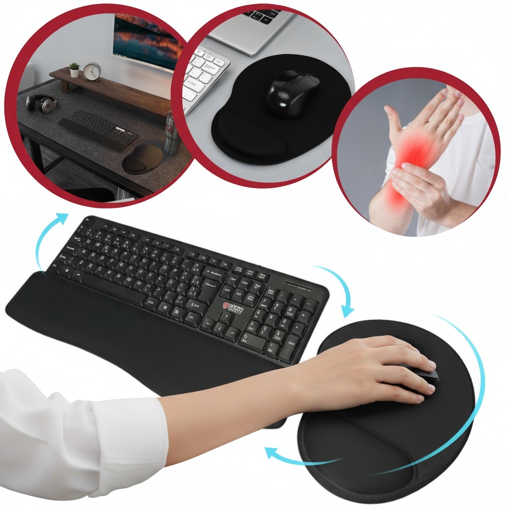 Kit Mouse Pad Ergonômico + Apoio Ergonômico Teclado Home Office Gamer Dor
