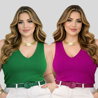 Kit com 2 Blusa Regata Feminina Plus Size Social Alça Larga Trabalho Blogueira Básica Evangélica em Oferta na Shopee