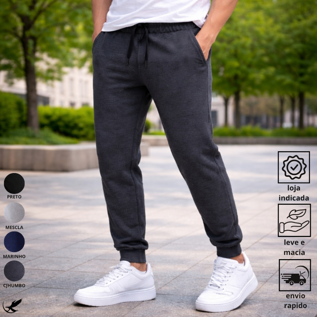 Calça Moletom Jogger Unissex Flanelada Com Bolsos Confortável Dia a Dia