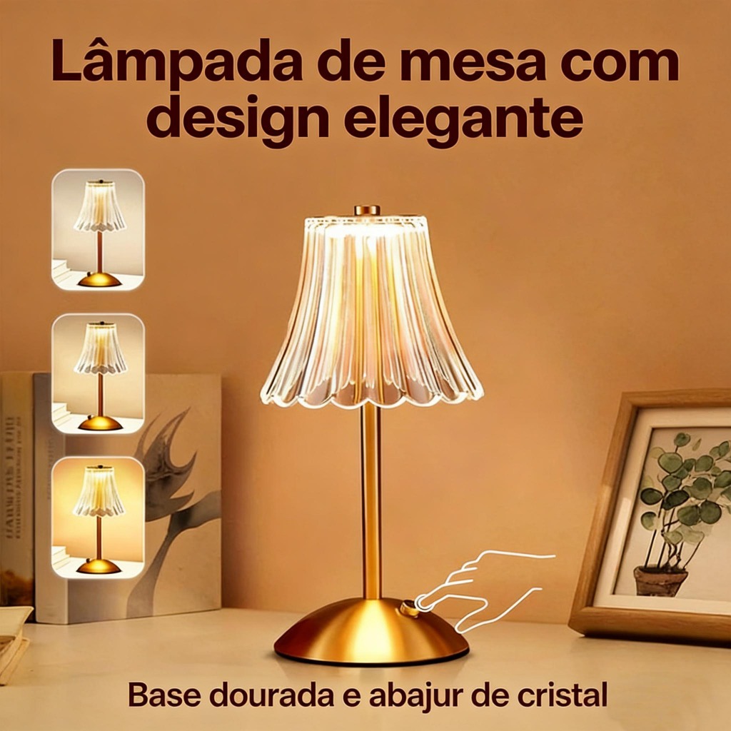 Luminária Abajur de Mesa Saia Seda Com Barra Led Sensor Toque De Luz Quarto Sem Fio 3 Cores 110/220v