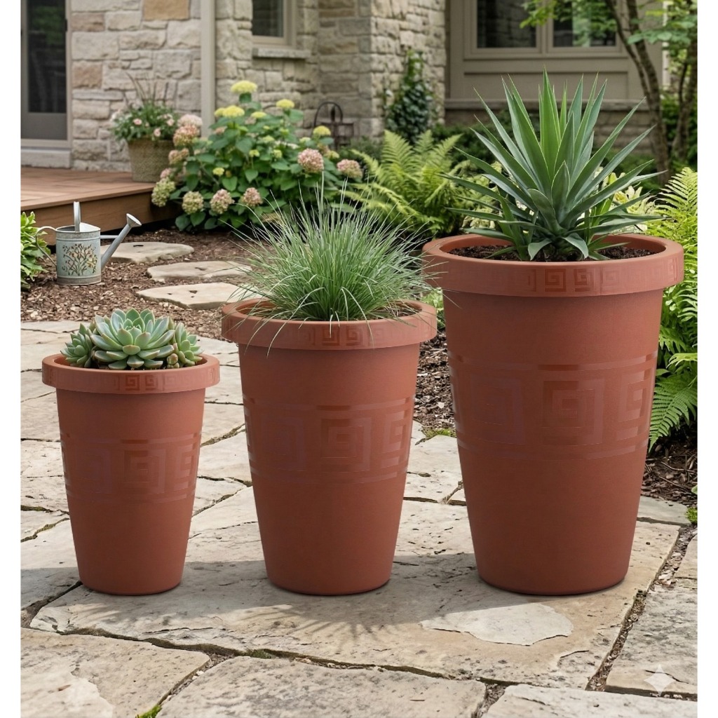 Kit 3 Vasos Plástico Coluna Redondo P M G Reforçado Para Flores Plantas Jardim Hortas