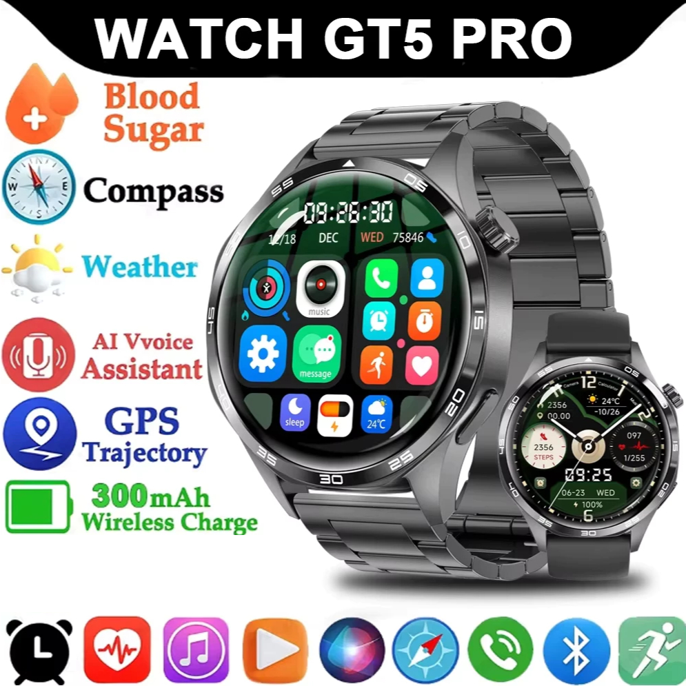 MasculinoAlta qualidade GT5 Pro GPS Relógio Inteligente , Tela AMOLED HD, Monitoramento da Frequência Cardíaca em Oferta na Shopee