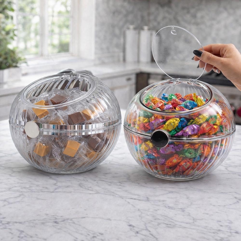 Kit 2 Bomboniere Pote Baleiro Acrílico Redonda com Tampa para Doces Organizador Decorativa Mesa