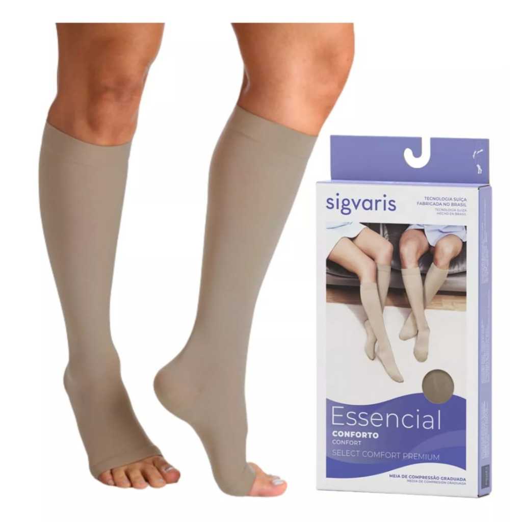 Meia de Compressão 3/4 Panturrilha Ponteira Aberta Par 20-30 mmHg Sigvaris Select Confort Premium