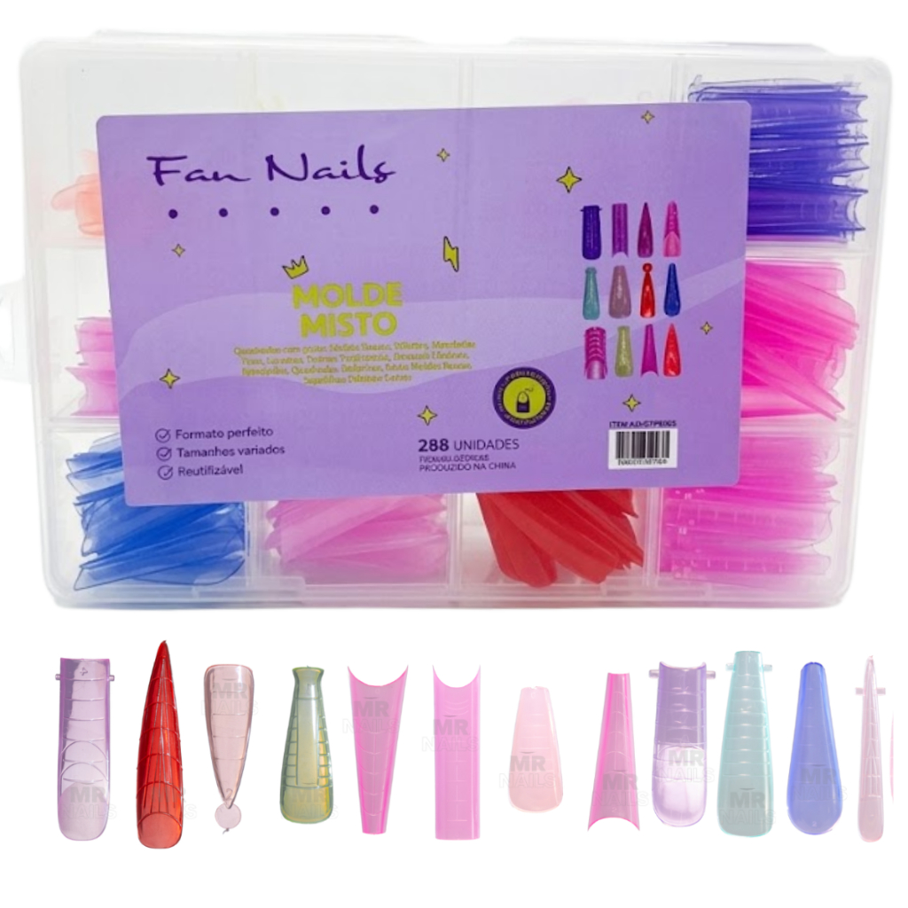 Moldes F1 Profissional 288 UN. 12 Modelos unhas de Gel almond mandorla bailarina quadrado stileto apice baixo bailarina