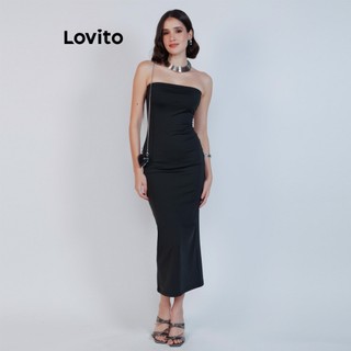 Lovito Vestido Sem Mangas Tubo Midi Fenda Traseira Basico Feminino DRB30ED009