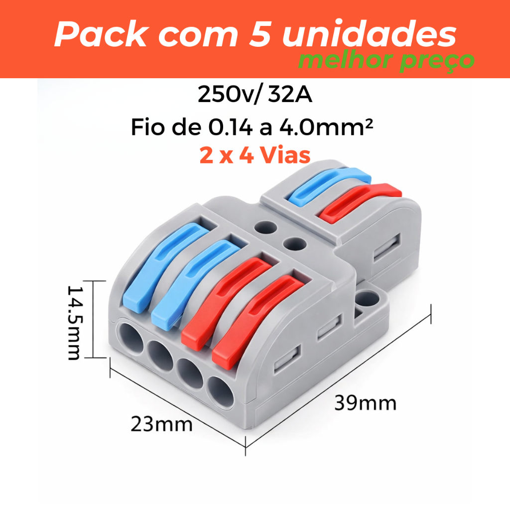 Conector Elétrico Emenda Rápida 10un 2x4 2x6 3x9 vias 32A Original 4mm² Chuveiro Tomada Lâmpada em Oferta na Shopee