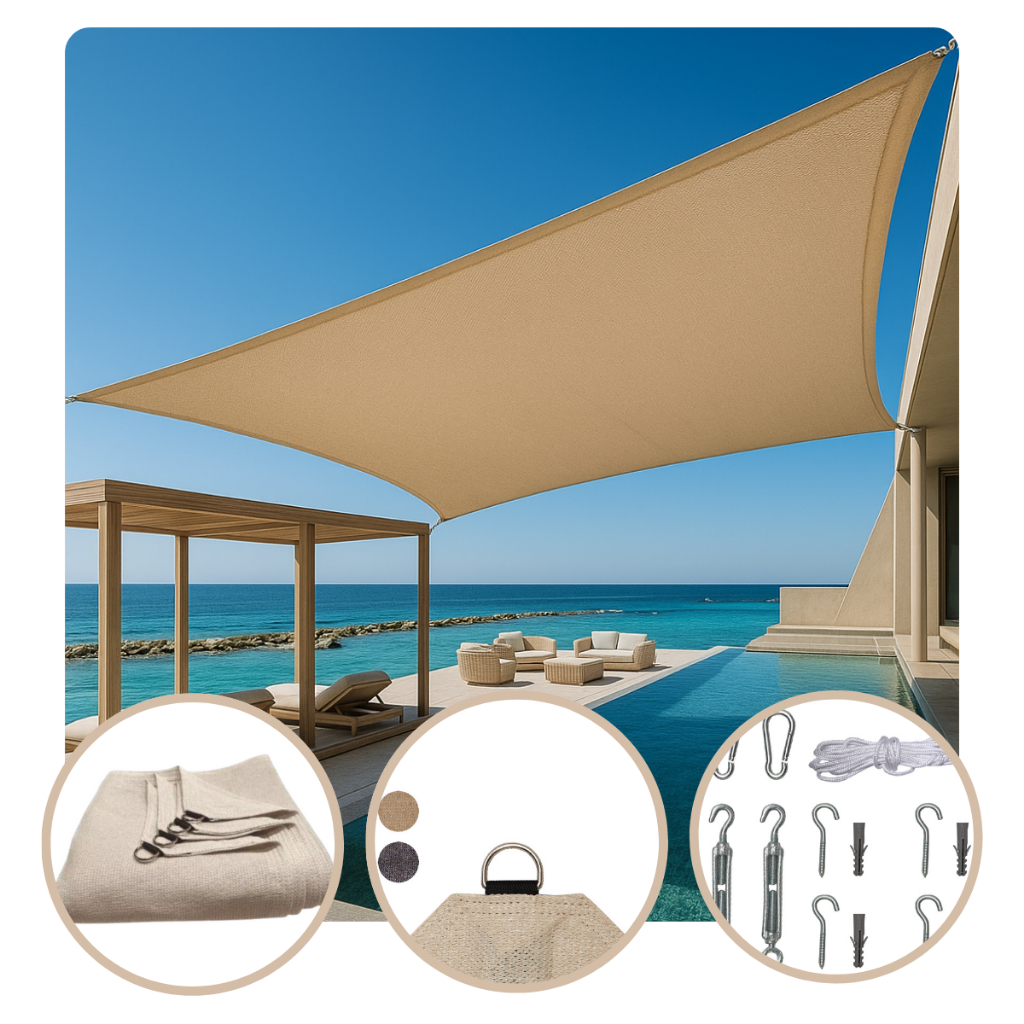 Lona Tela Toldo Sombrite 90% UV Shade 3X3 com Kit de Instalação Sombreamento Multiuso Garagem Jardim