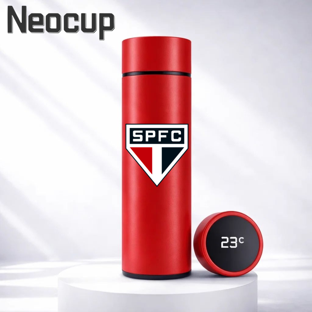 Garrafa Térmica Aço Inoxidável Time de Futebol São Paulo Fc com termômetro digital 500ml