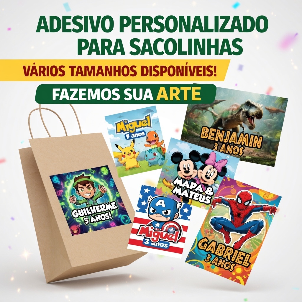 Adesivo Rótulo Personalizado para Bolsinha Sacolinha Kraft de Festa | Lembrancinha | Embalagens ENVIO RAPIDO