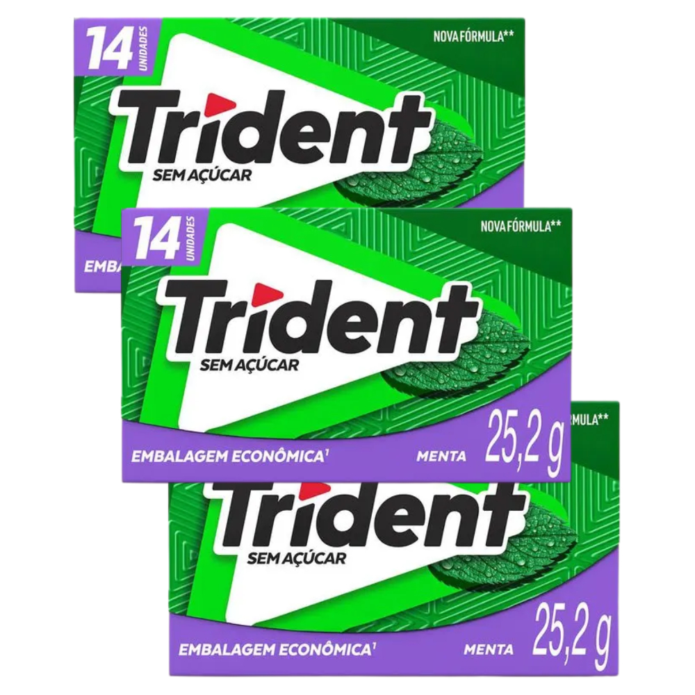 Kit Com 3 Chiclete Trident Menta 25,2g