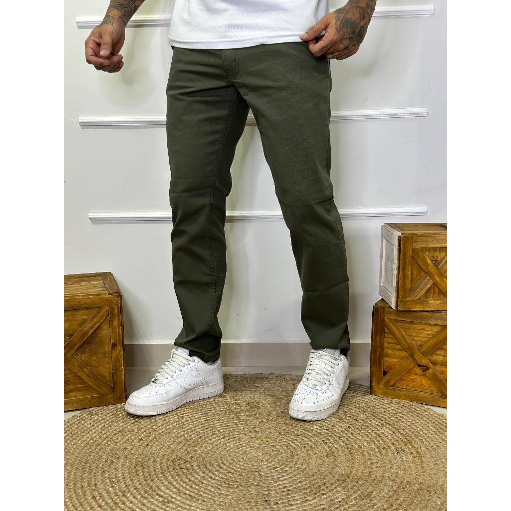 Calça Sarja Masculina Bolso Faca Verde Militar - Estilo Tático e Aventureiro + Conforto e Durabilidade