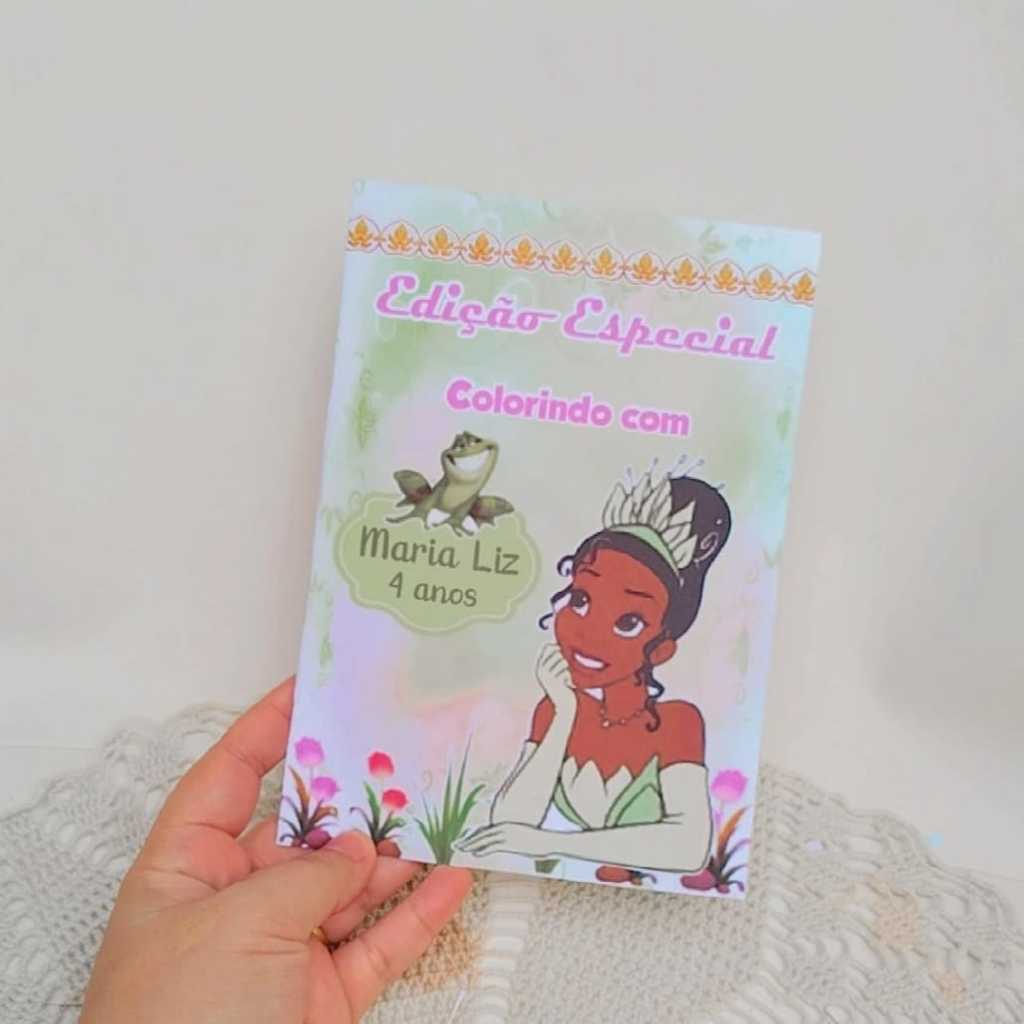 Livrinho de Colorir PRINCESA TIANA Personalizado Lembrancinha Pegue Monte