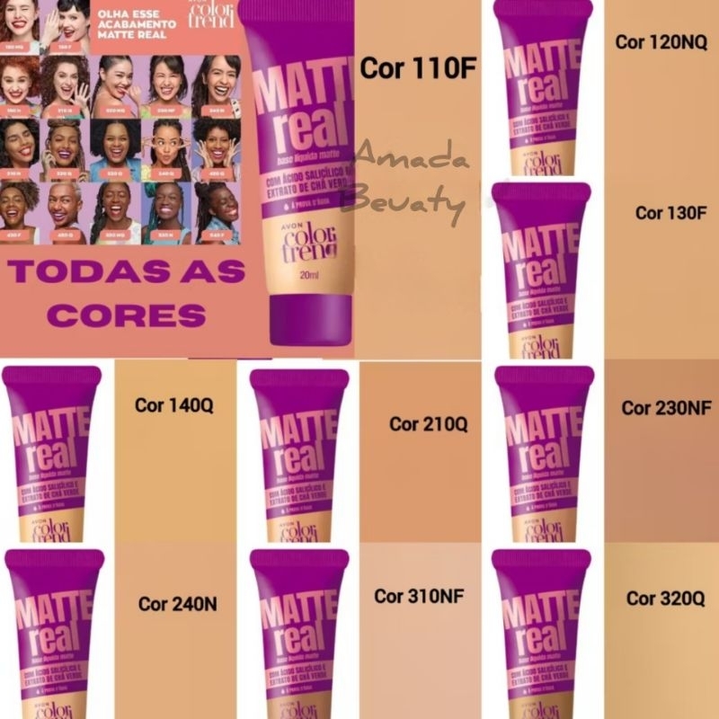 Base Líquida Color Trend Matte Real Avon A Prova D'água 240N Bege Médio/ 140Q Bege Claro