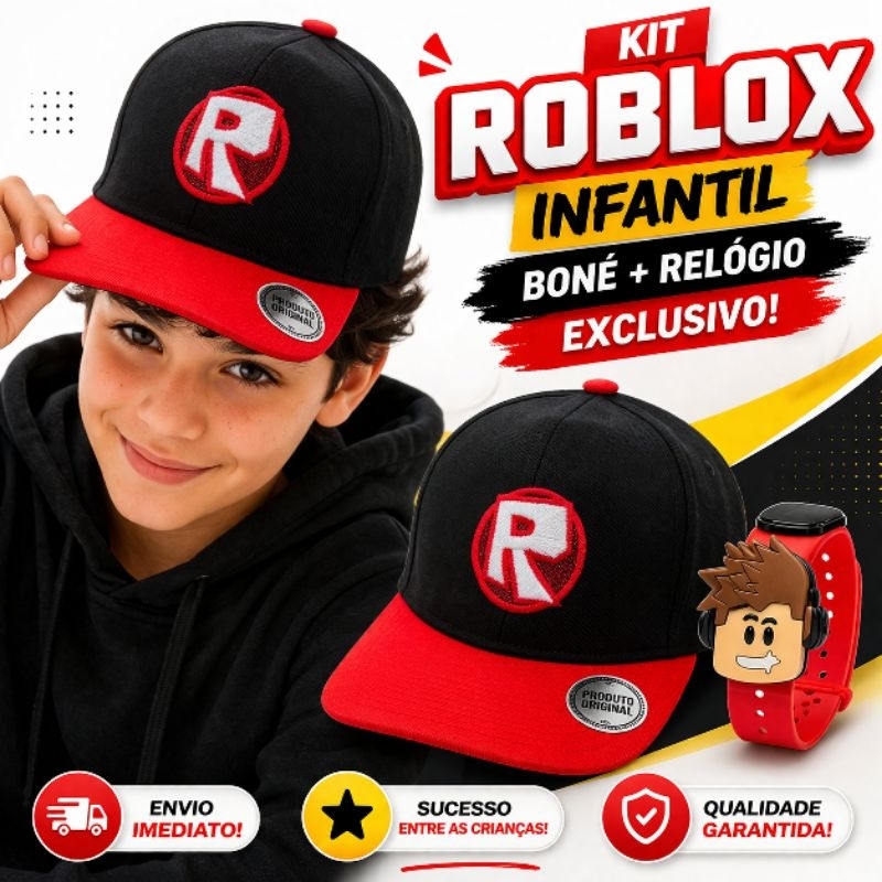 Kit Boné Roblox Infantil + Relógio Ajustável À Prova D’Água