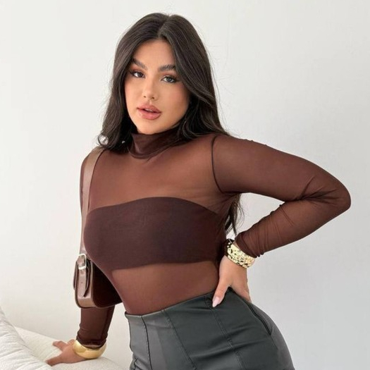 Body De Tule Manga Longa Influencer Moda Feminina
